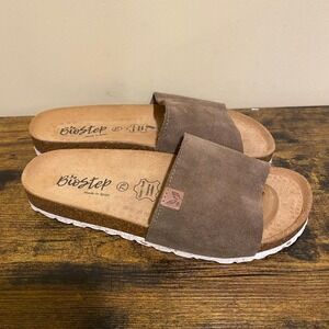 BioStep Womens Brown Suede Leather Slide Sandals Cork Footbed Made in Spain 7.5